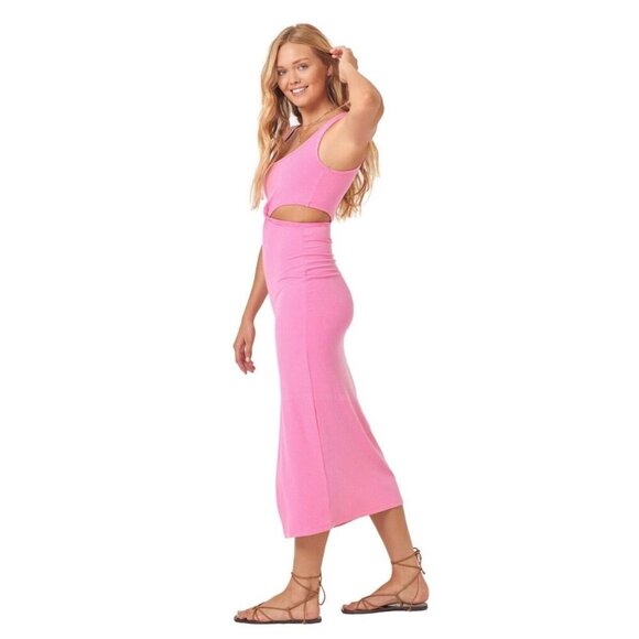 L*Space‎ Skyler Cover Up Dress Size XL Pink Stretch Cut Out Pullover Midi NWT - Picture 3 of 12